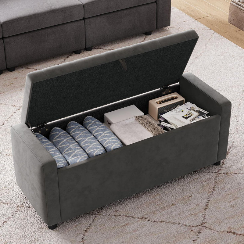 Banc de rangement rembourré Benedetto, Gris