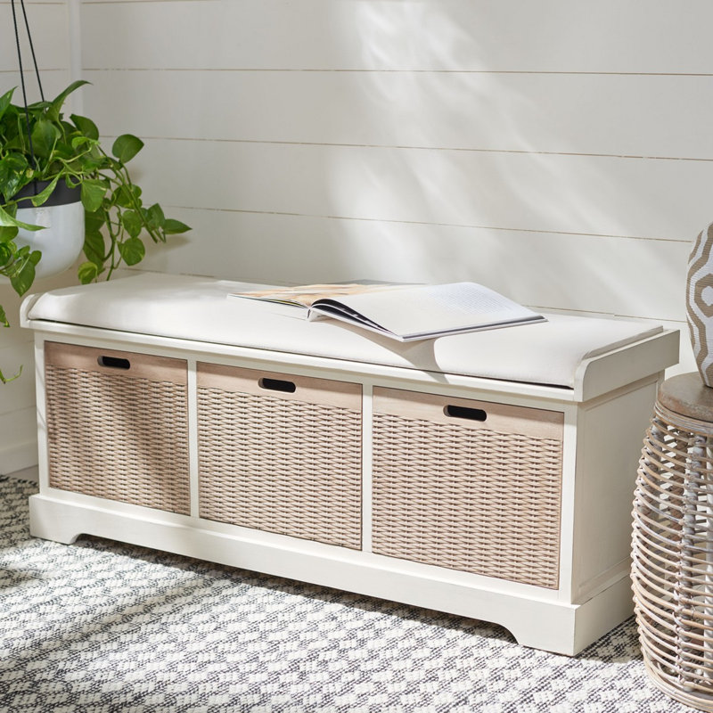 Banc de rangement Modern Nelsen, Blanc vieilli
