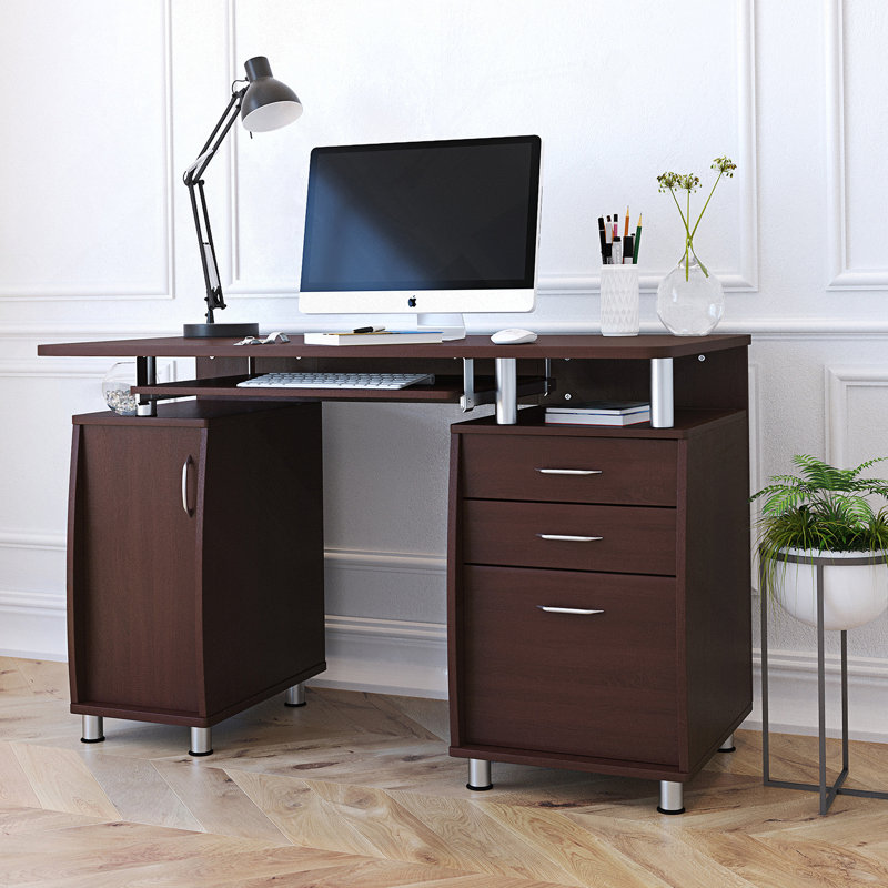 Bureau d'ordinateur complet avec rangement, chocolat