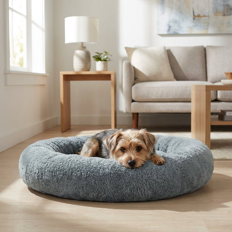 Lit pour animaux de compagnie rond et moelleux, 18.5, Gris