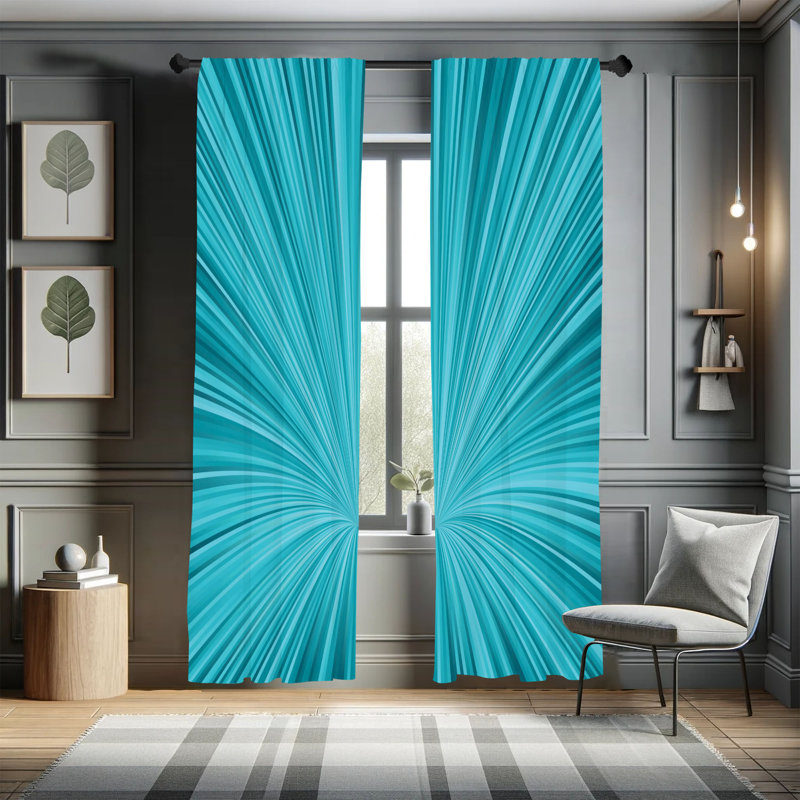Ebern Designs Teal Curtains, Abstract Vortex Design, Turquoise Teal, 28" W x 95" L