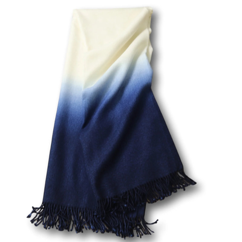 Hand-dyed Ombre Baby Alpaca Throw Blanket, Indigo