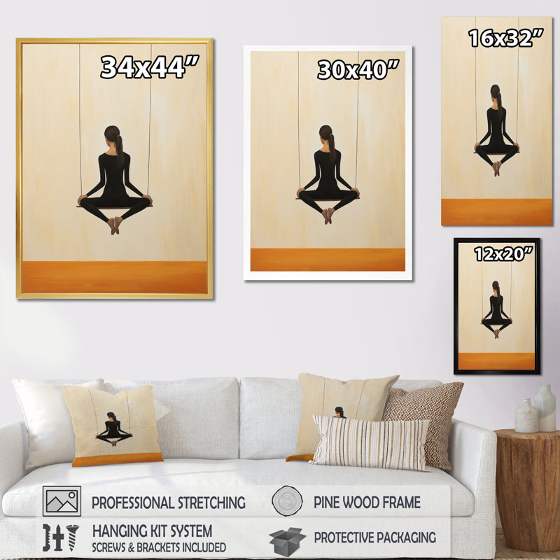 " Beige Yoga Inner Balance II ", Silver, 44" H x 34" W x 1.5" D