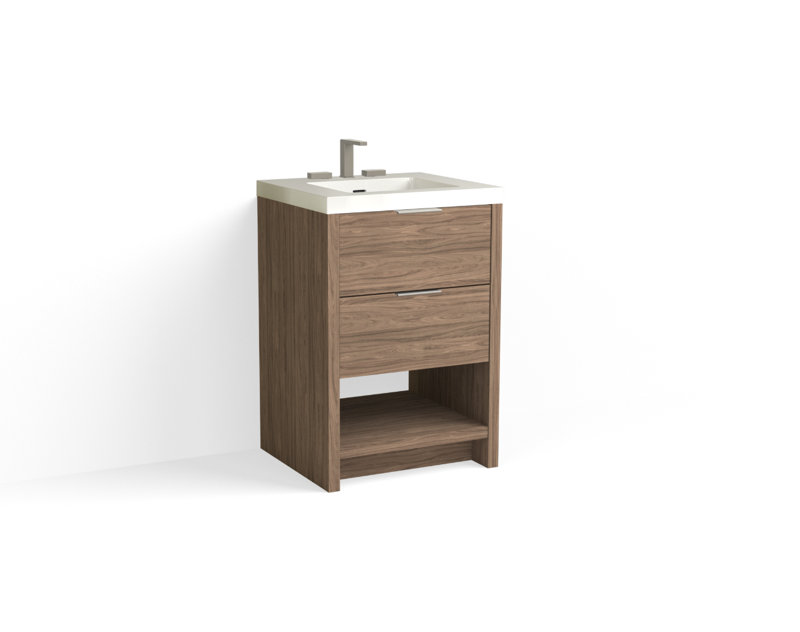 Vue 24" W Freestanding Single Bathroom Vanity, Matte White/8" Widespread, Polished Nickel, Biondo