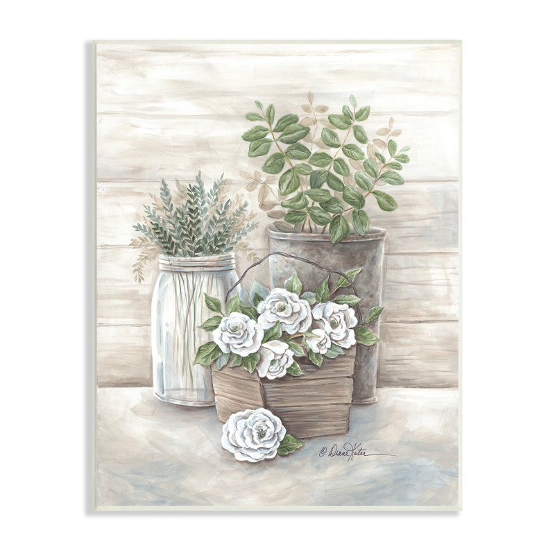 «Country Succulents Botanicals Rustic Jar Planter», art mural sur plaque par Diane Kater, Plaque murale