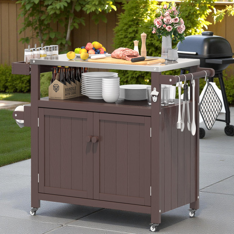 Chariot extérieur pour barbecue, îlot de cuisine avec plateau et armoire de rangement en acier inoxydable, table de préparation, résistant aux intempéries