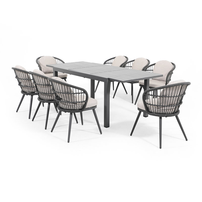 Outdoor Aluminum Dining Set For 4-8 With Extendable Table, 8