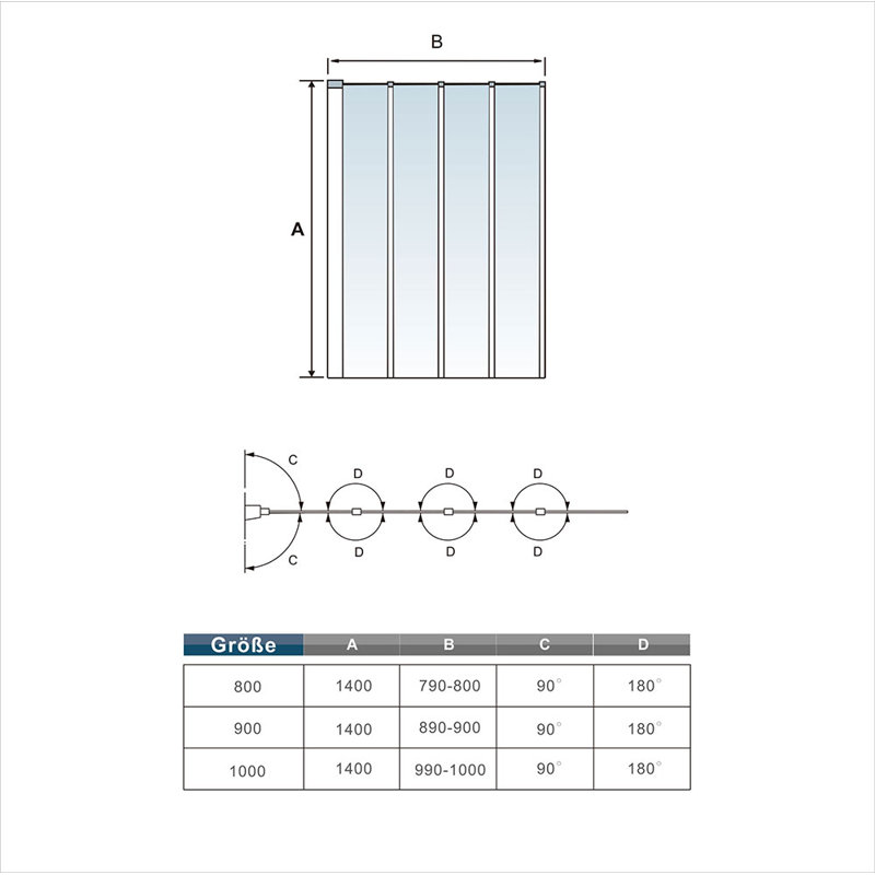 Idalia 1400mm Height 4 Folding Pivot Shower Bath Screen Panel, Framed Color Optional, White, 900 cm