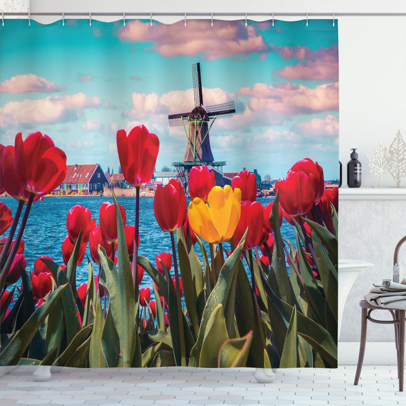 East Urban Home Amsterdam Shower Curtain Idyllic Spring Tulips Multicolor, 70"H x 69"W