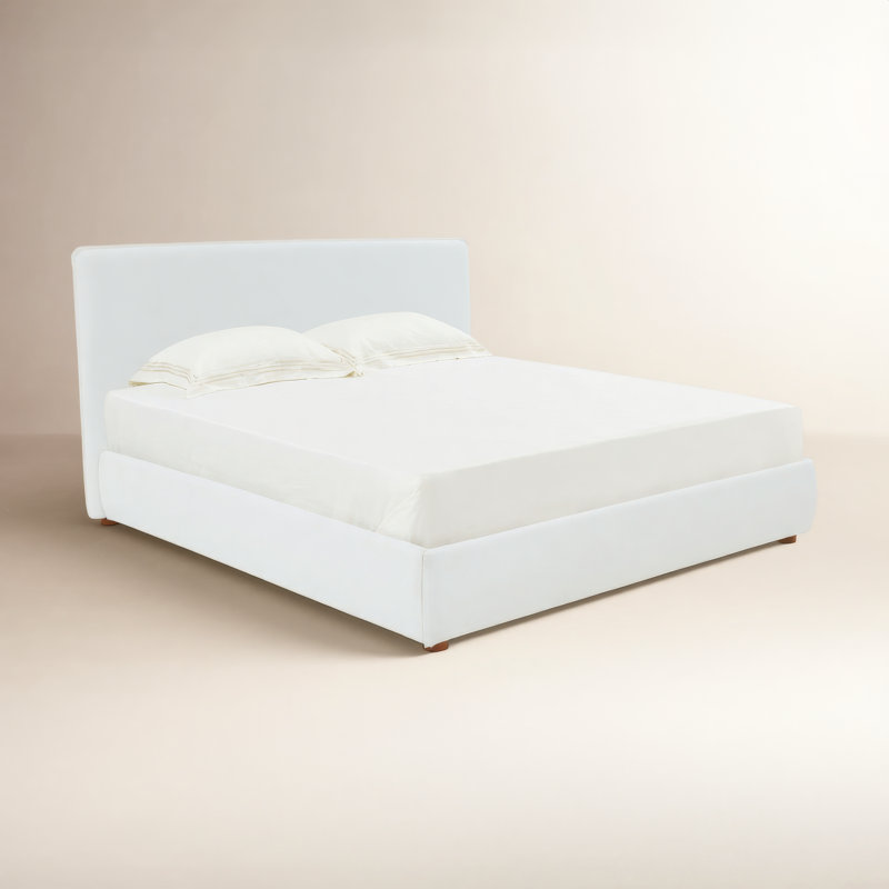 Callahan Upholstered Platform Bed, Queen, White Linen