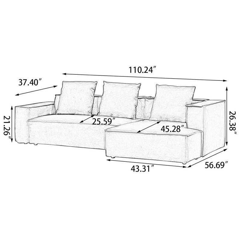 Canapé modulaire 2 pièces rembourré, Orienté à droite