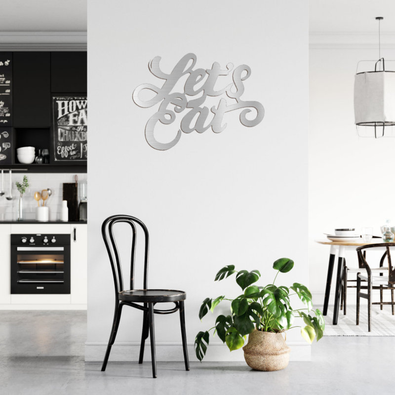 Art mural en métal «Let's Eat» - citation de cuisine - écriture murale moderne - sculpture en métal de style industriel - décor de salle à manger de style maison de campagne - art mural de cuisine pour la maison - œuvre d'art amusante