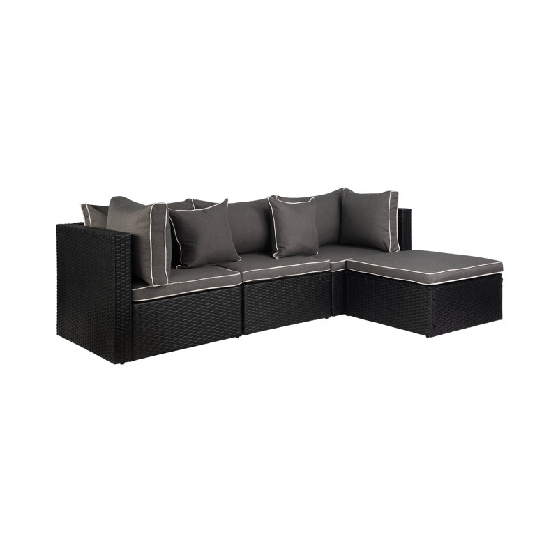 Alans 4 - Person Patio Conversation Set with Cushions, Gray, Black