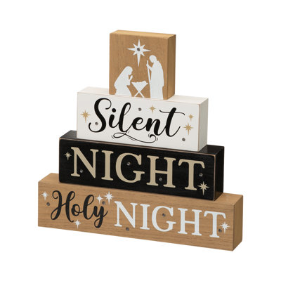 Wooden Christmas Lighted Nativity Block Word Sign