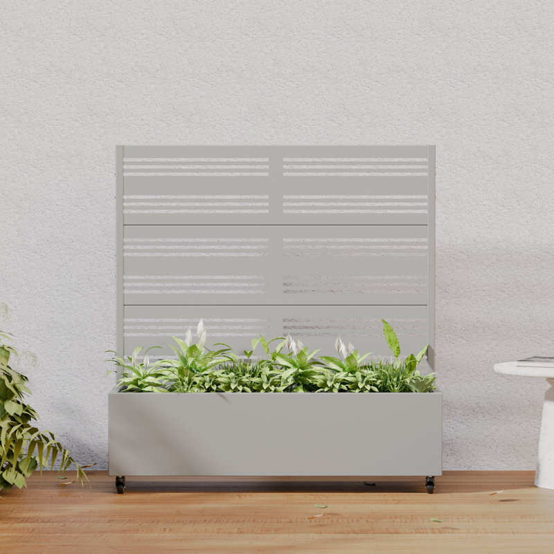 Lit de jardin surélevé en métal avec treillis et panneau de jardin pour terrasse 47 "H 47" x l 47 "x P 16", Gris