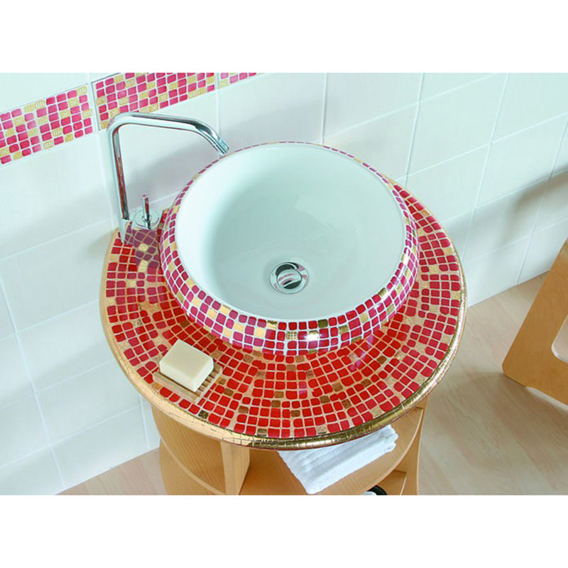 Ceramica 16.1'' L Bathroom Sink, Impero Rosso, Sink without Single Pre-Drilled Faucet Hole