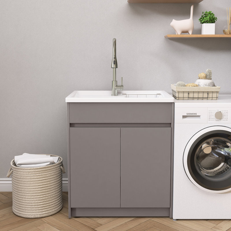 30" W X 22" D Freestanding Honeycomb Aluminum Laundry Sink Cabinet Stand Alone Laundry Bathroom Cabinet Drop-in Solid Surface Utility Sink