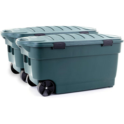 Rubbermaid Ecosense Wheeled Storage Totes, 40 Gal, 2 Pack, Recycled Materials