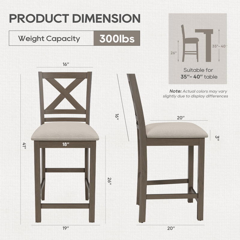 X-back Solid Wood Fabric Upholstered Bar & Counter Stool With Footrest, 4, Light Brown