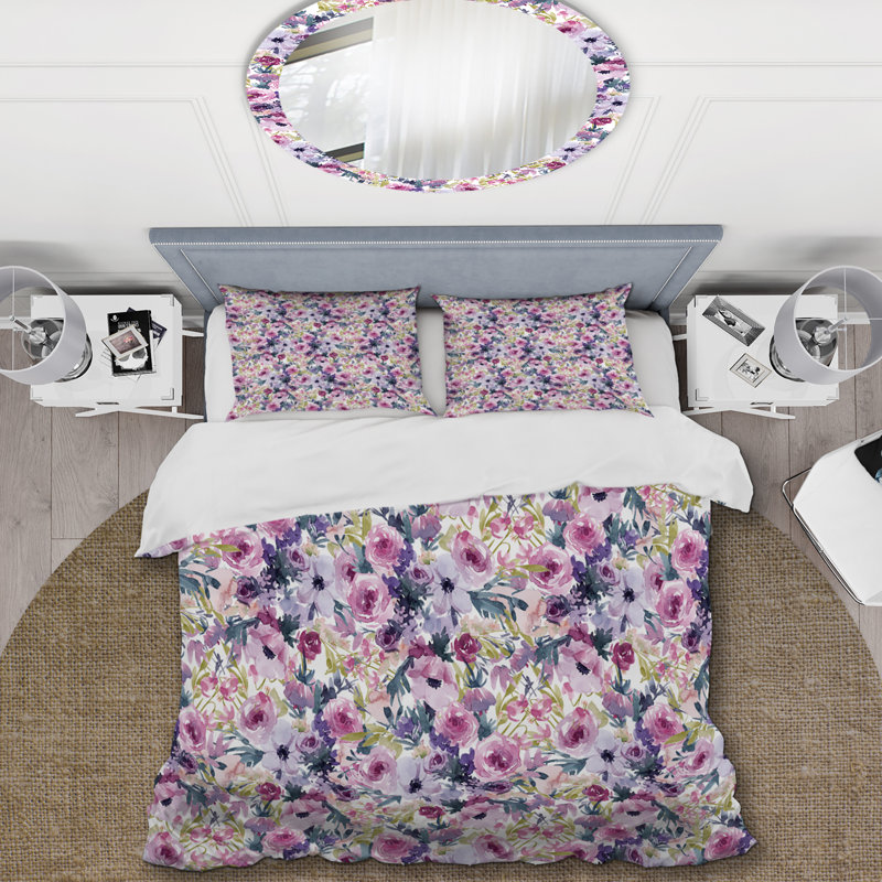 Fleurs de printemps mauves - Ensemble de housse de couette Cabin & Lodge, Housse de couette simple + 1 taie décorative stan