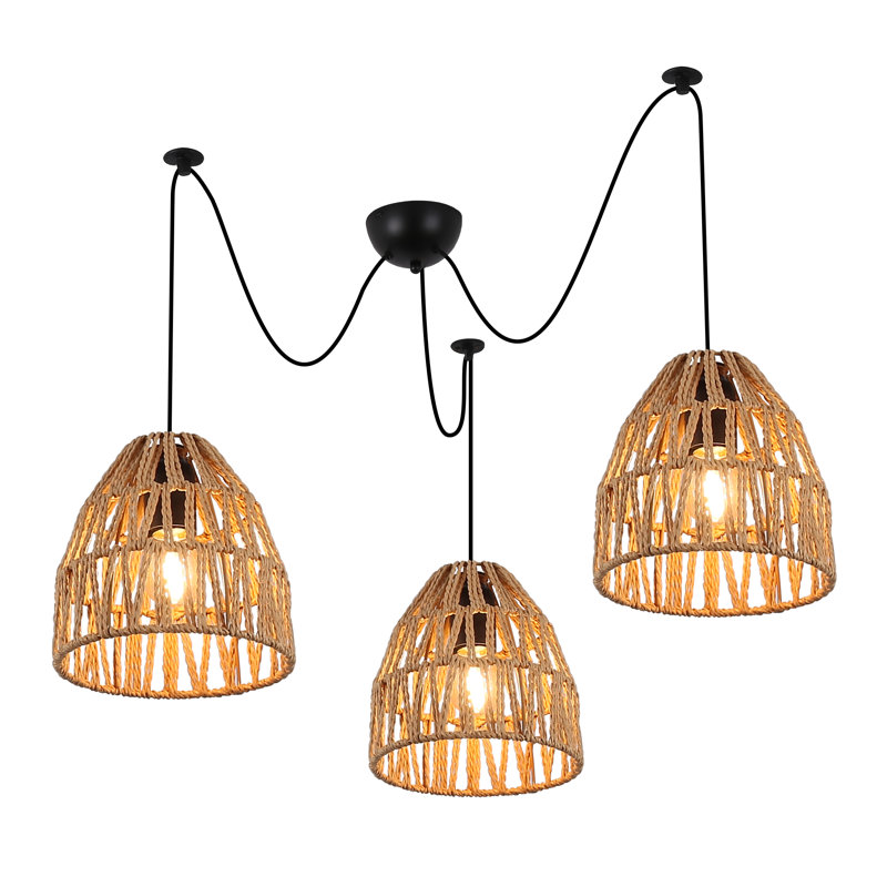 3 Packs Rope Lampshade Pendant Light For Kitchen Island, Modern Wicker Ceiling Hanging Lamp