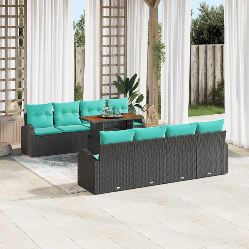  Ensemble de canapé de jardin 7 pièces noir et bleu 100 x 55 x 73 cm