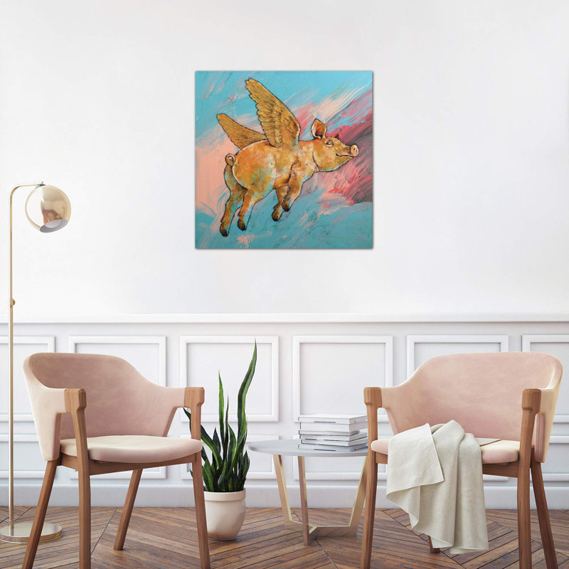 Flying Pig - Wrapped Canvas Painting, 45.72 cm H x 45.72 cm W x 1.91 cm D