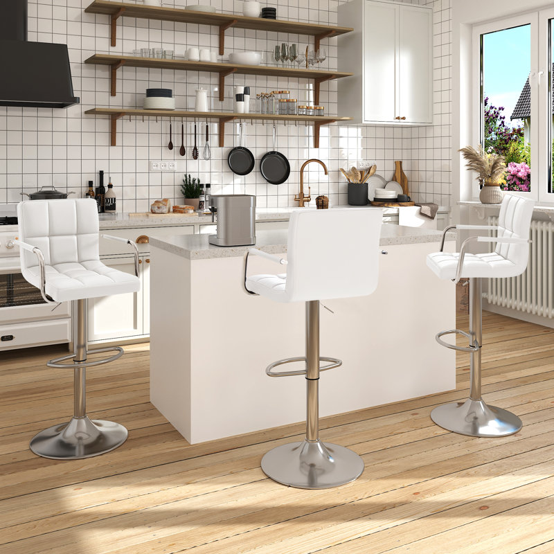 Tabouret de bar pivotant en velours et en polyuréthane pivotant Brychan, Polyuréthane blanc