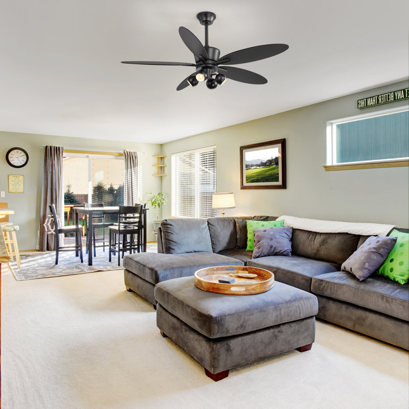 52 Inch Ceiling Fan With Light, Quiet Reversible Motor For Bedroom, Living Room, Apartment