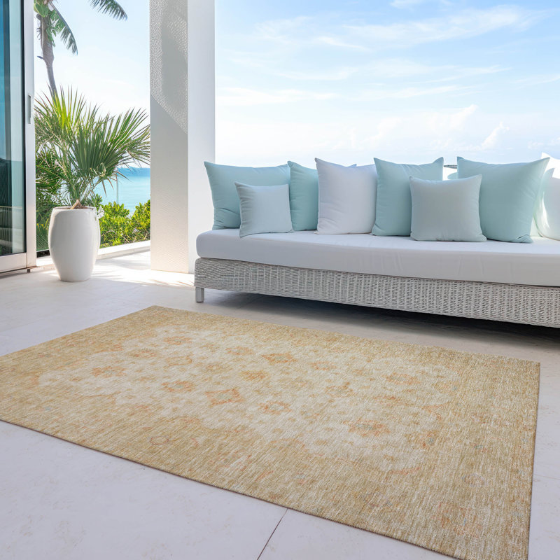 Tapis beige intérieur / extérieur lavable à la machine Claudian ACN1643, Rectangle 5 pi x 7 pi 6 po