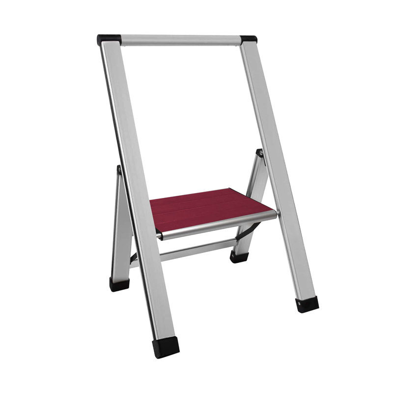 Mahogany and Silver Aluminum 1-Step Folding Ladder