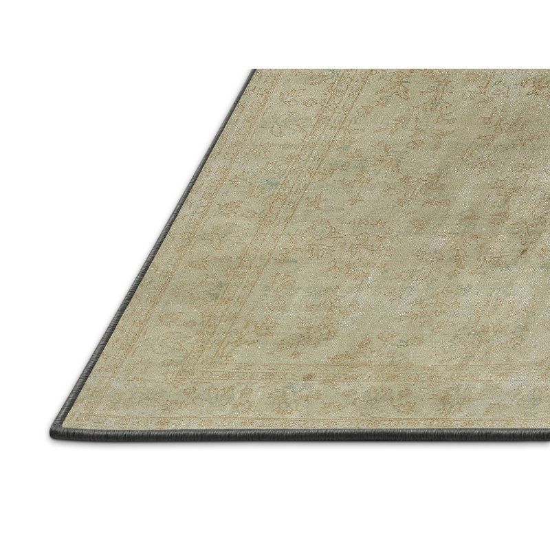 Tapis vert à motif floral, Rectangle 7 pi x 10 pi