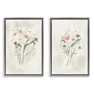 «Simple Watercolor Flowers», ensemble de 2 toiles flottantes encadrées par Elizabeth Medley