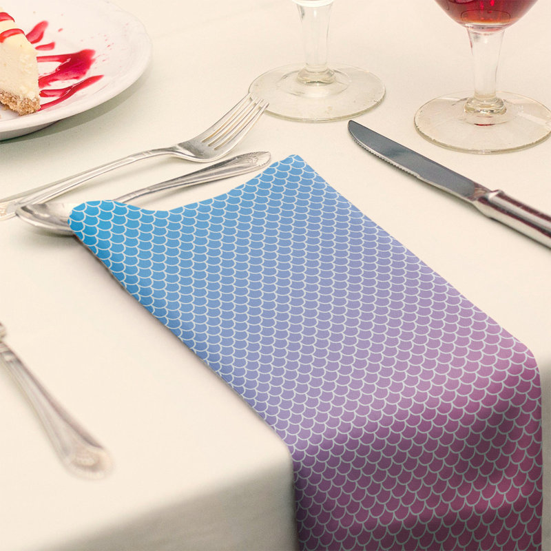 Serviette de coton à balances sirène, Bleu / Rose, H 0,1 po x l 22 po x P 22 po, Sergé de polyester