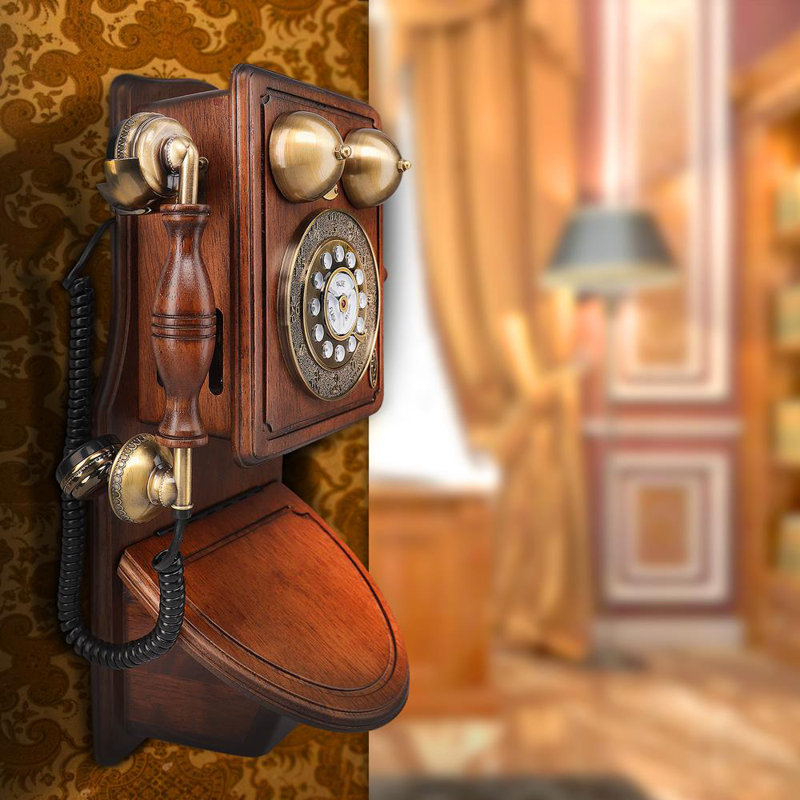  Téléphone filaire mural rétro classique - Design rétro avec manivelle, interrupteur de tonalité / impulsion, fonction de recomposition, bois et placage fabriqués à la main, téléphone fixe antique