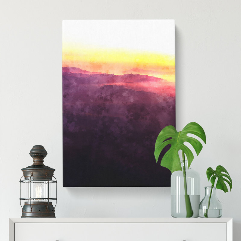 Sun Over A Mountain Range - Wrapped Canvas Painting, 60cm H x 40cm W x 3cm D
