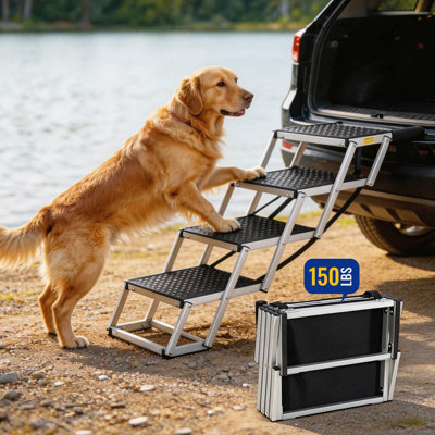 Rampe pliable pour chien pour voiture - Escaliers légers en aluminium pour grands chiens, échelle à 5 marches pour VUS / camion / lit d'intérieur et canapés, marches pour animaux portables d'une capacité de 154 lb