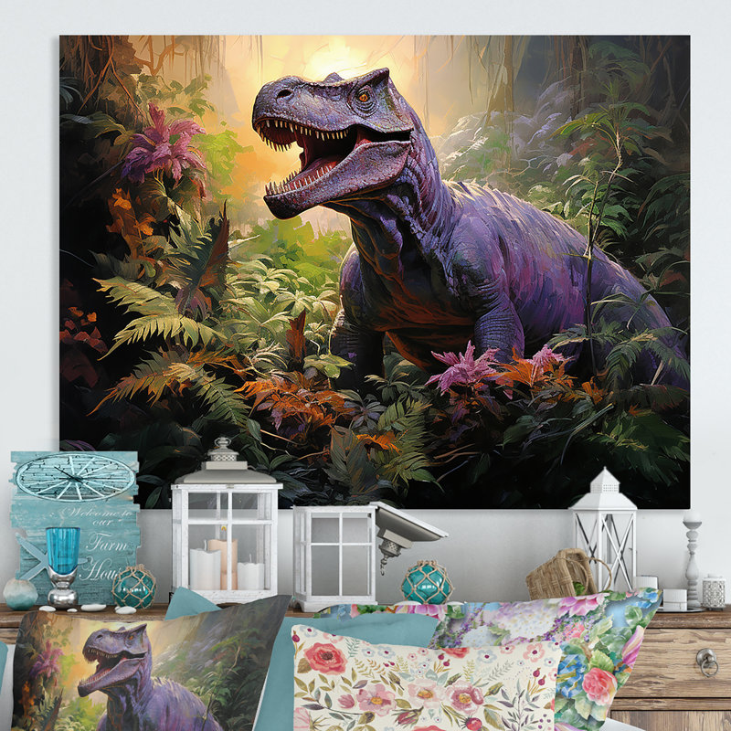 Dinosaure préhistorique dans la jungle - Art mural en métal dinosaure MT133438, H 24 po x l 32 po x P 1 po