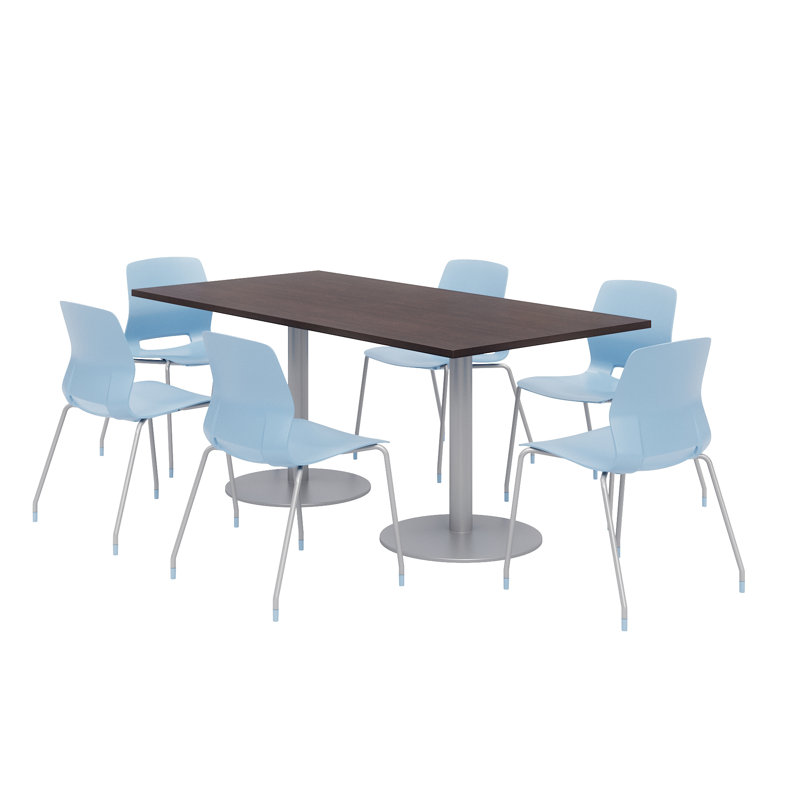 Ensemble de table de salle à manger rectangulaire 72 "et chaise, Espresso, Bleu ciel