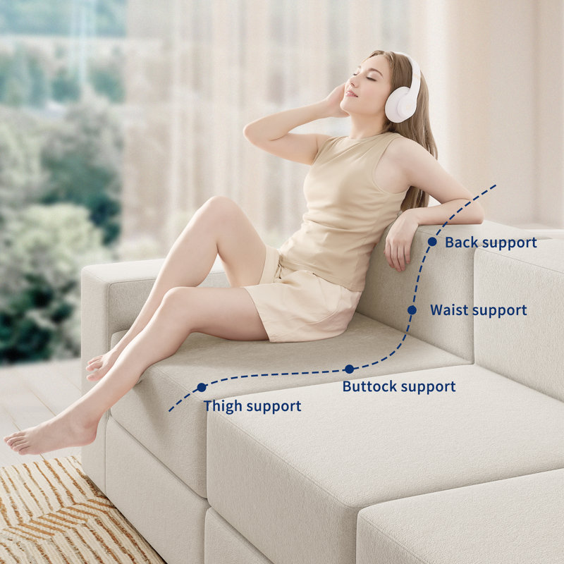 Canapé modulaire à compression en U avec repose-pieds de 101 po avec repose-pieds pour salon, Beige Velvet