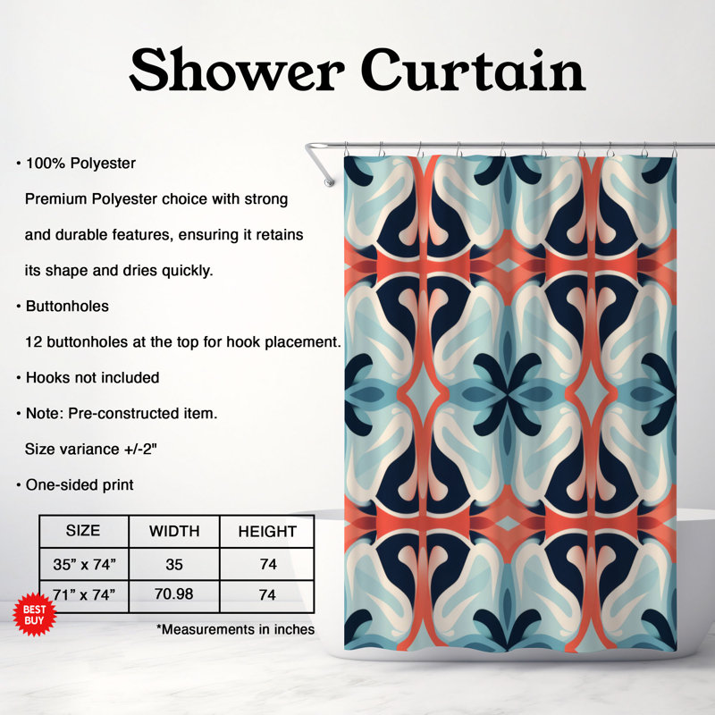 Rideau de douche abstrait Xavius, H 74 po x l 71 po