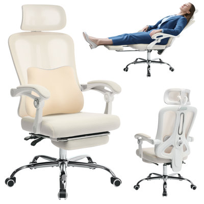 Fauteuil de bureau et de jeu ergonomique en filet - dossier haut, appui-tête réglable et soutien lombaire, repose-pieds rétractable, accoudoirs 3D, roues pivotantes, fauteuil de bureau confortable