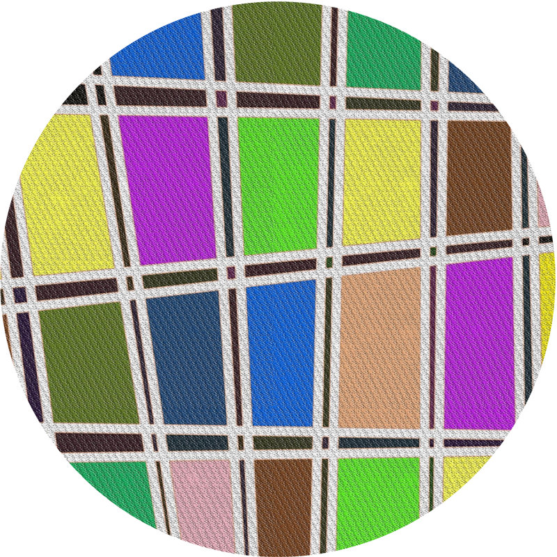 Tapis rose/bleu/jaune à motif, Rond 4 pi