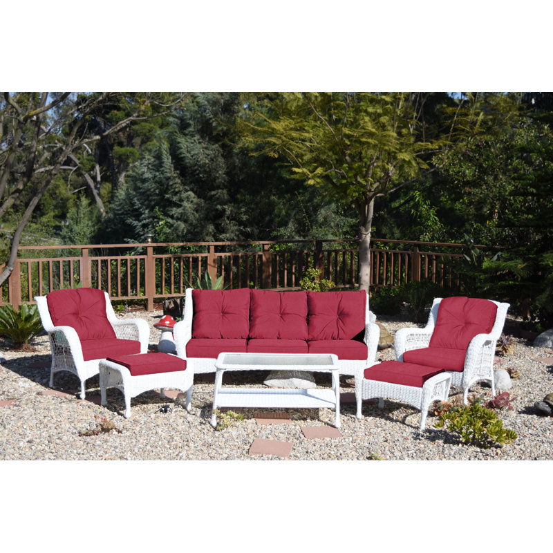 Herrin 5 - Person Patio Conversation Set with Cushions, Burgundy , White