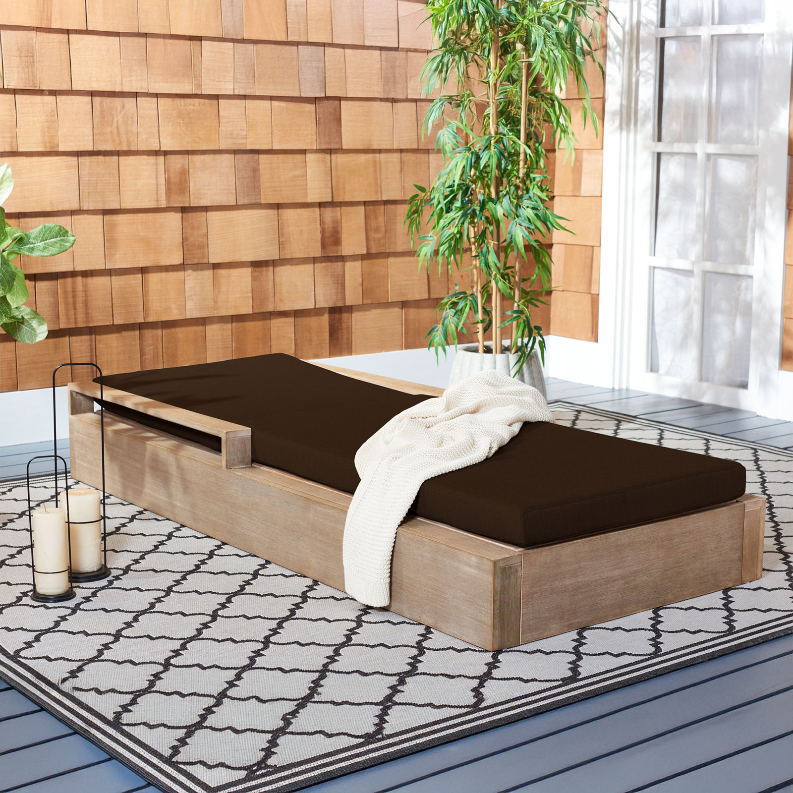 Azul Wood Chaise Lounge Chair, Dark Brown