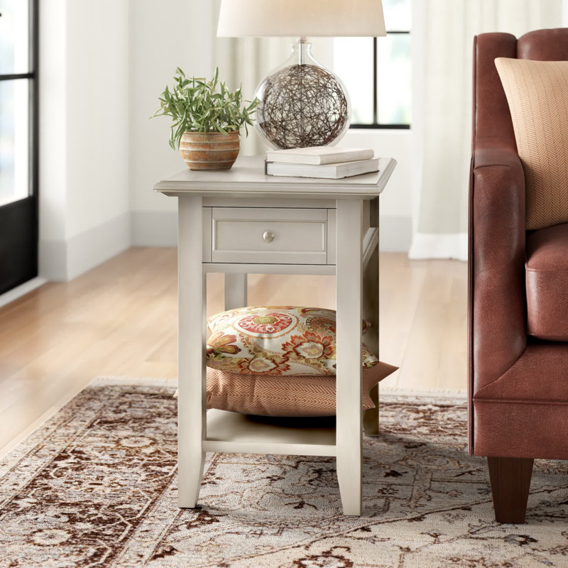 End Table with Power Outlet, Silver Birch
