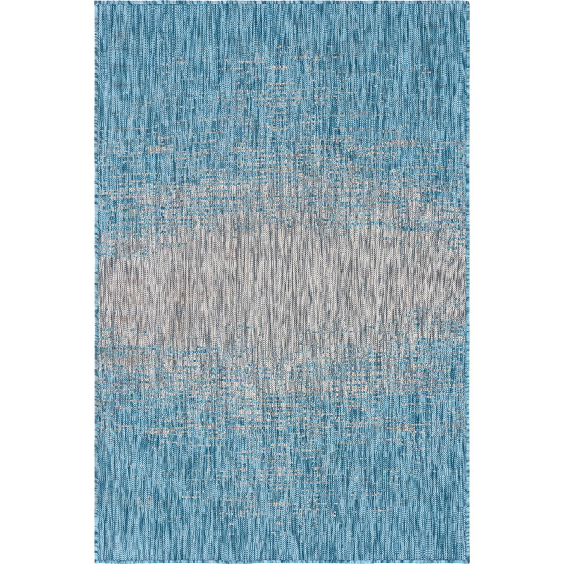 Tapis intérieur / extérieur bleu abstrait Datto, Rectangle 4 pi 1 po x 6 pi 1 po, Turquoise