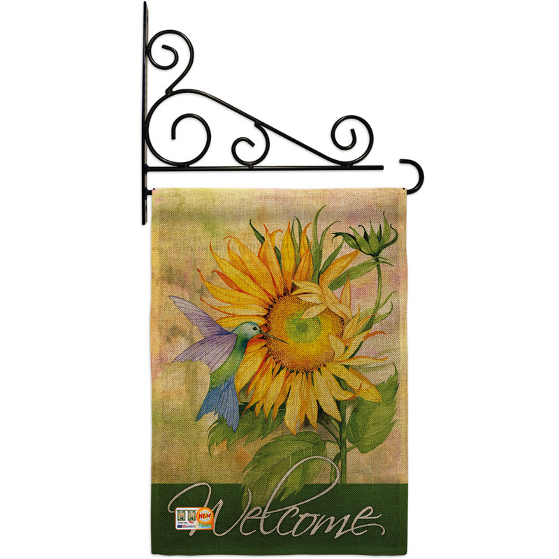 Tournesol avec colibri 2 faces polyester 19 x 13 po Drapeau de jardin