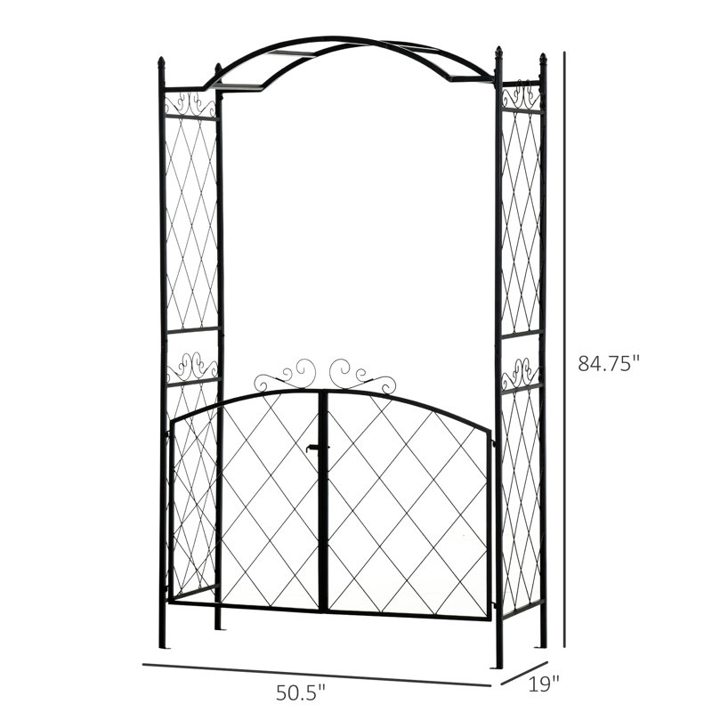 Arche de jardin 85 po avec barrière, treillis en métal pour vignes grimpantes, ajout de la cérémonie de mariage, bordure noire