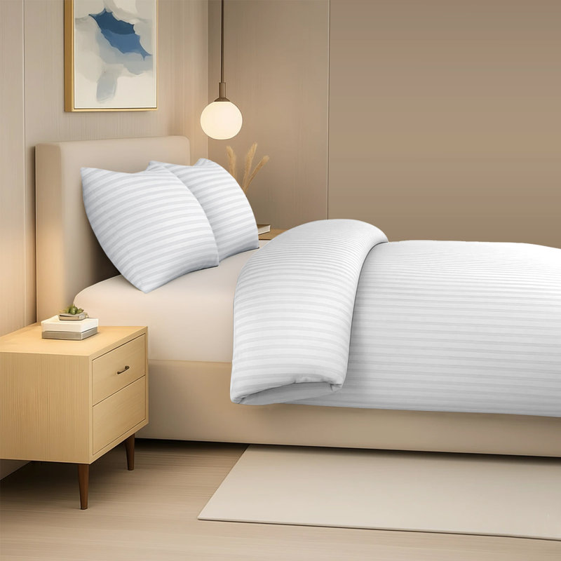 Luxury Embossed Stripe Microfibre Duvet Cover Set Easy Care with Zipper Closure, King Duvet Cover Set + 4 Additional Pieces